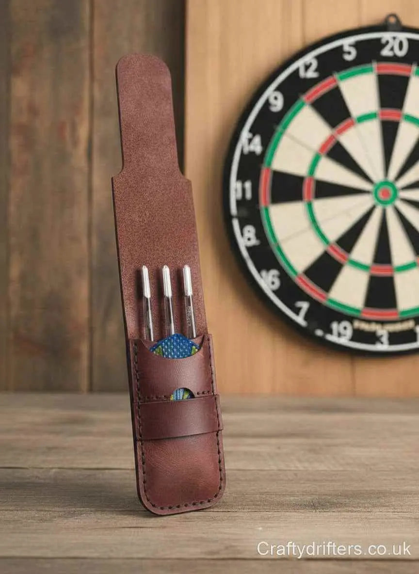 Handmade leather darts case from CraftyDrifters Cornwall