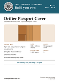 Drifter Passport Cover leather kit info card – pre-cut veg-tan pieces, no cutting, punching or glue needed