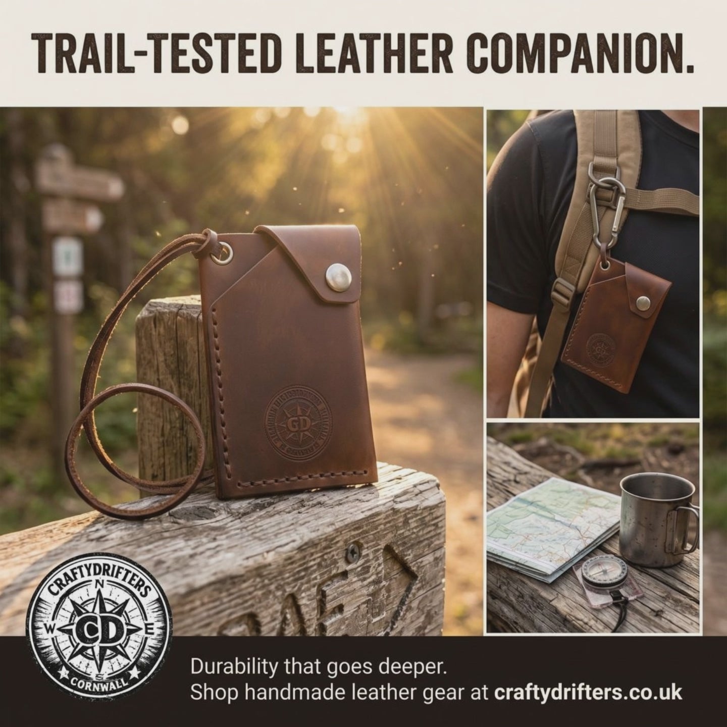Video of the handmade leather Adventure Wallet EDC by CraftyDrifters Cornwall