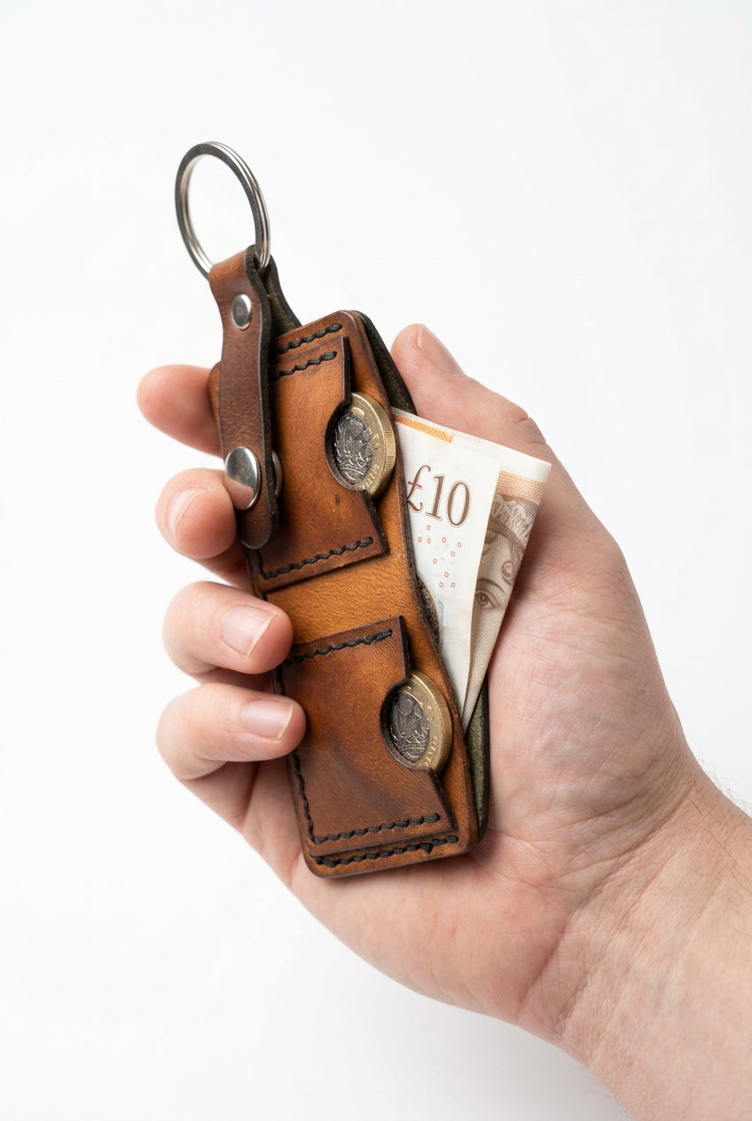 Handmade KeyChain Micro Wallet in Badalassi wax leather by CraftyDrifters Cornwall