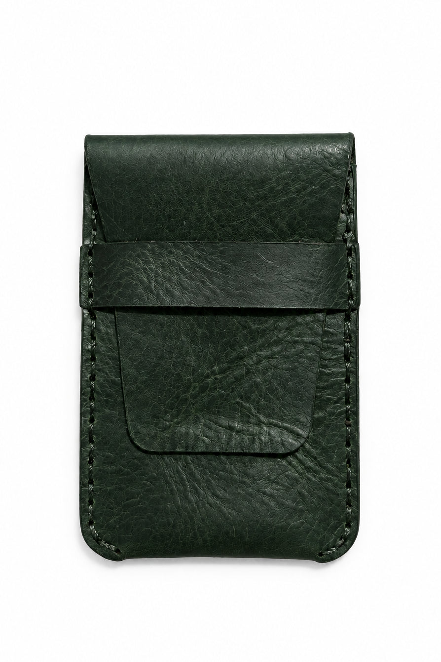 Badalassi Carlo wax leather card sleeve with flap closure, handmade by CraftyDrifters in Cornwall