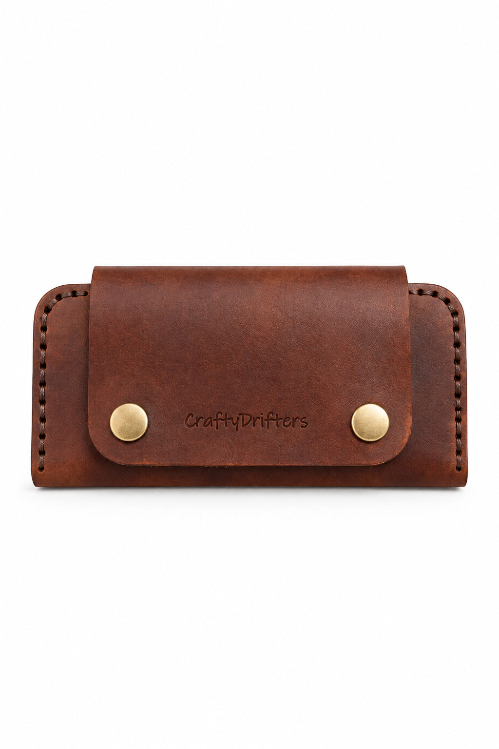 Dark brown leather darts case closed with two brass press studs