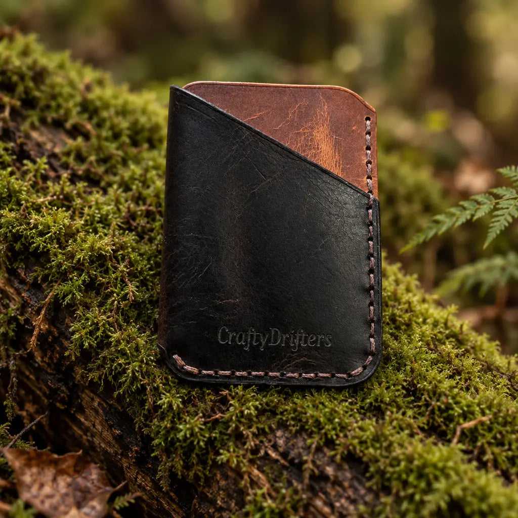Badalassi wax leather card wrap with a dark lower pocket, close-up