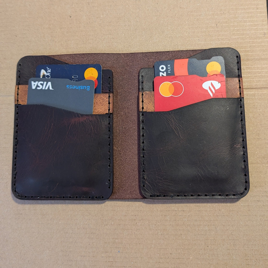 Hilldown Premium Badalassi leather bi-fold open with bank cards in both pockets