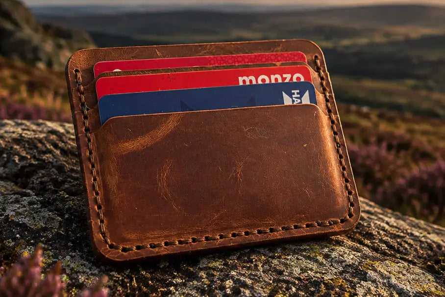 Close-up of The Beast card sleeve pockets and hand stitching