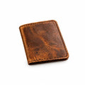 Style Bi-Fold Italian wax leather wallet closed, on a white background